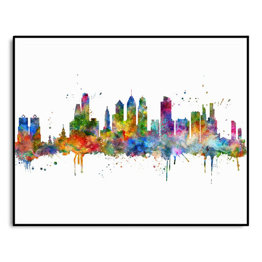 Philadelphia Skyline City Poster Watercolor Painting Wall Hanging Skyline Wall Decor Philadelphia Art Print Watercolor Fine Art Paper 8x10 inch No Framed