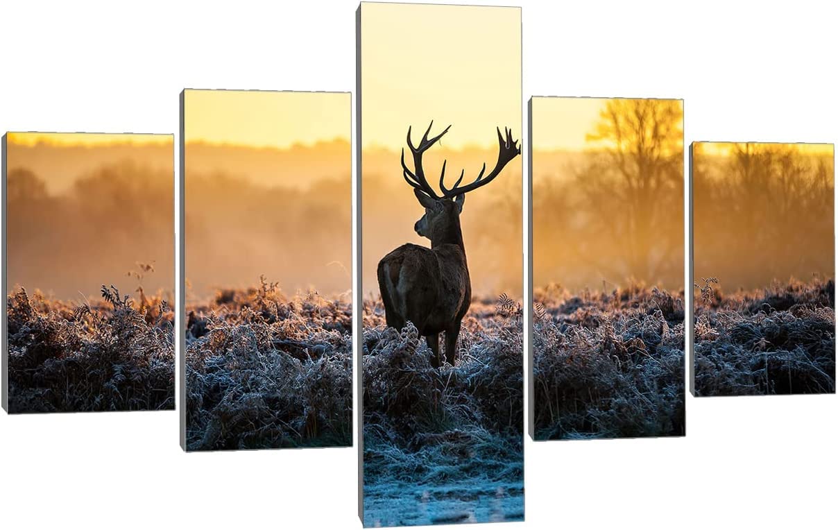 Deer In Autumn Forest Painting Giclee Prints Wildlife Pictures Animal Elk Poster Canvas Art Wall Decor Modern Framed Artwork -Not frame