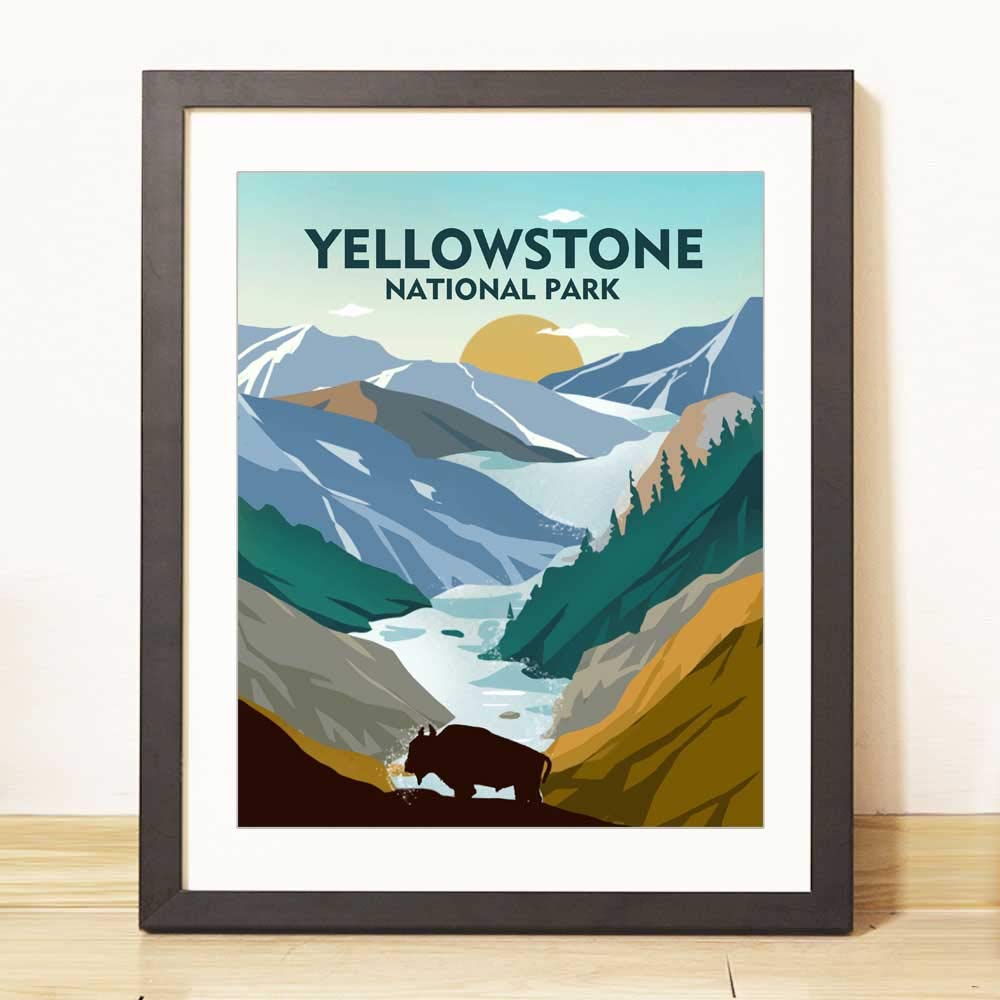 Yellowstone National Park Poster Travel Wall Art Yellowstone National Park Minimalist Decor Travel Poster Wanderlust Gift, UNFRAMED (8X10 inch)