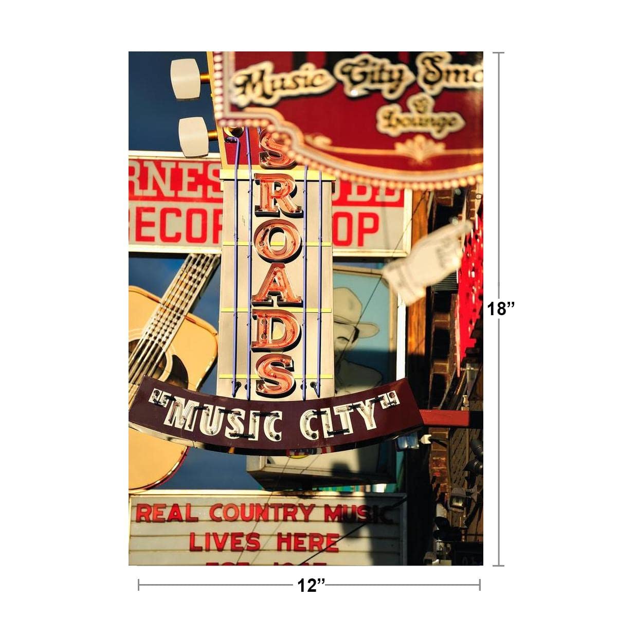 Music City Nashville Country Music Retro Signs Photo Poster TN Tennessee Bar Restaurant Photograph Cool Wall Decor Art Print Poster 12x18