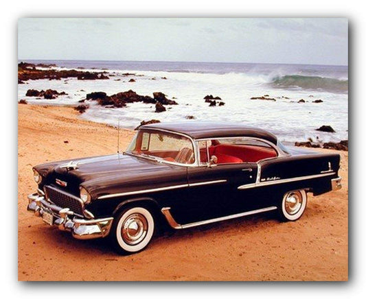 1955 Black Chevy Bel Air Vintage Car Wall Decor Art Print Poster (16x20)