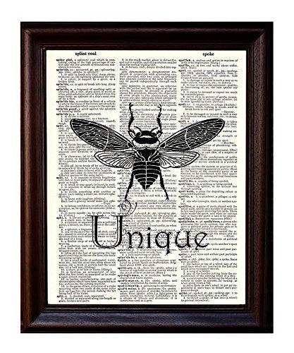 Bee Unique - Play on Words/Inspirational Quote - Printed on Upcycled Vintage Dictionary Paper - 8"x11" Mixed Media Art Poster/Print