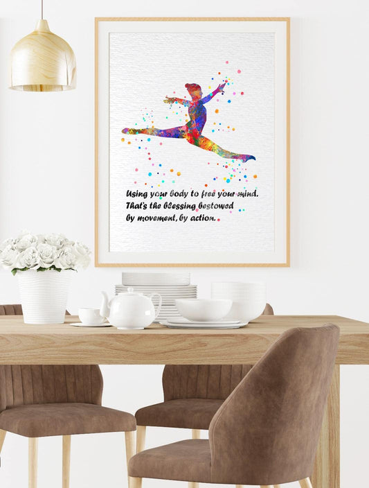 Dignovel Studios 8X10 Unframed Gymnastics Girl Sports Yoga Pose Using Your Body to Free Your Mind Inspirational Quotes Watercolor Art Print Poster Wall Art Nursery Kids Office Home Decor DN597
