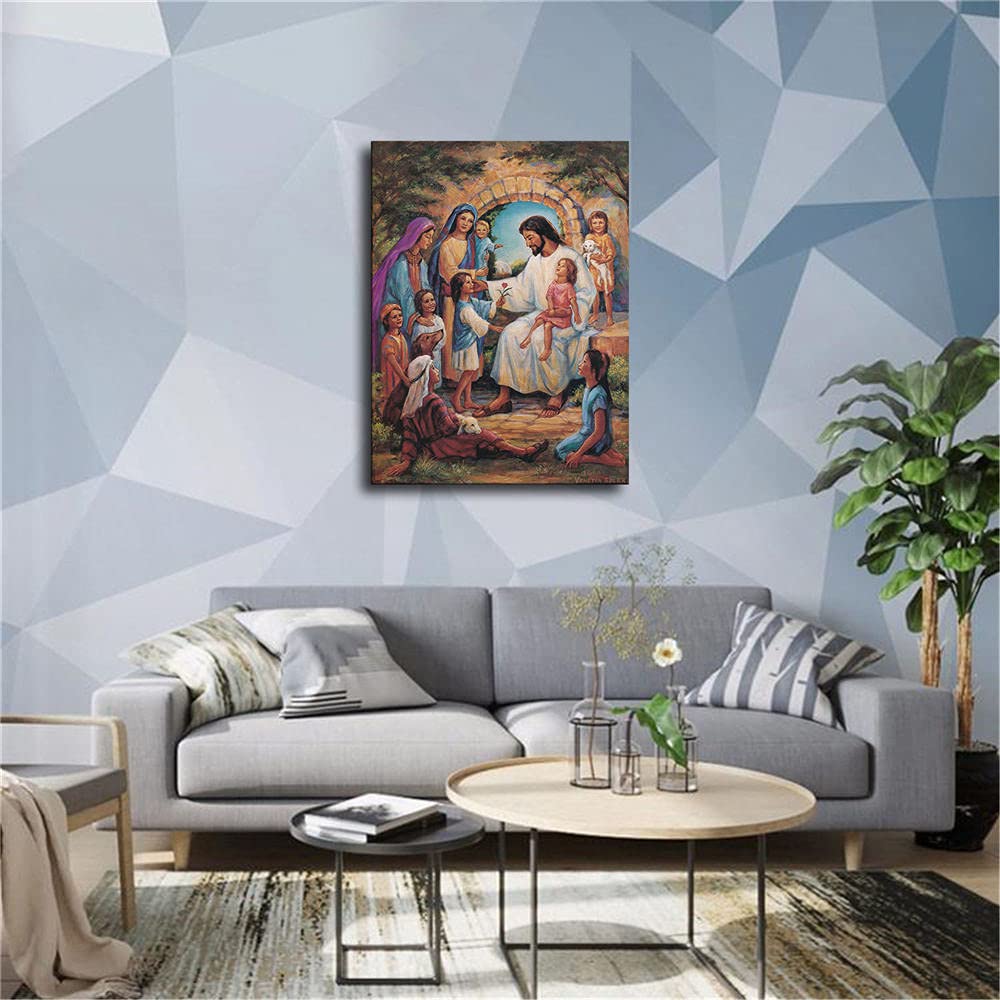 Jesus Christ and Children Poster Picture Canvas Wall Art Print Jesus Poster Home Room Decor -721 (12x16inch-NoFramed)