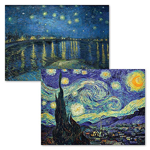 2 Pack - The Starry Night 1889 & Starry Night Over The Rhone by Vincent Van Gogh - Fine Art Poster Prints (Laminated, 18' X 24")