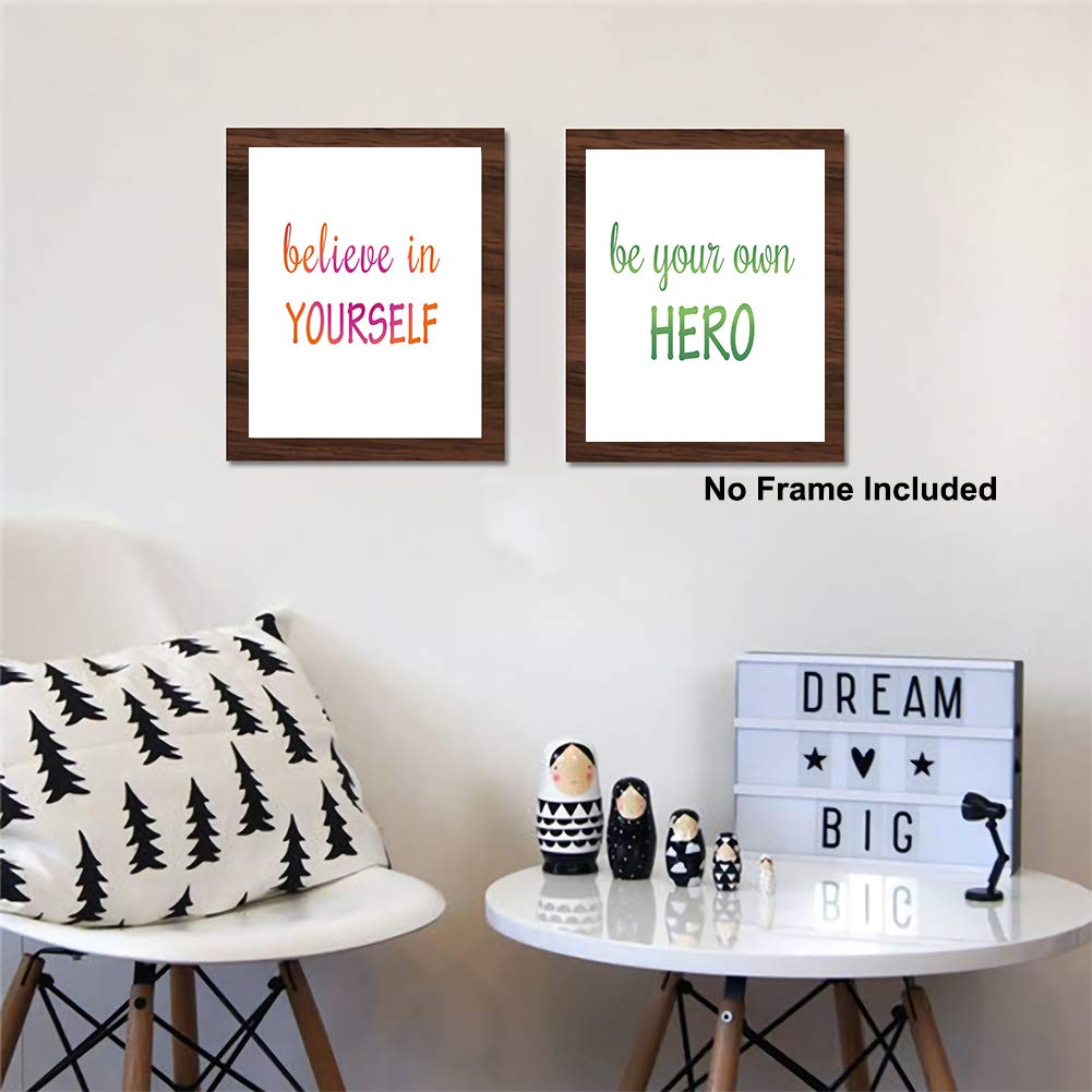 KAIRNE Watercolor Inspirational Quote Art Print,Colorful Motivational Words & Saying Wall Poster Painting,Set Of 6(8"X10",Unframed) Phrases Canvas Wall Art For Classroom Office Home Decor