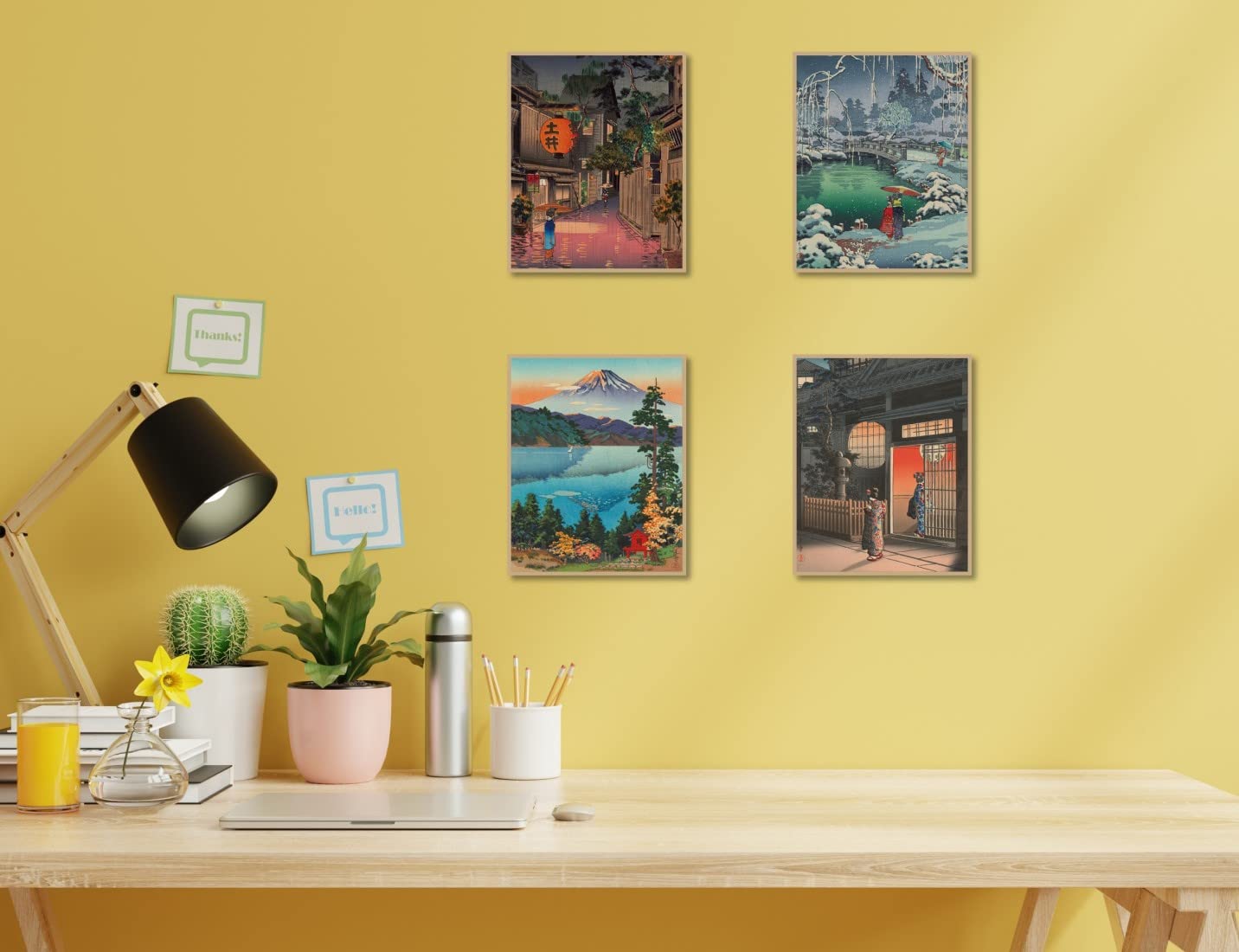 MINI ZOZI Japanese Wall Art Room Decor 8x10 4pcs Traditional Tsuchiya Koitsu Artwork Ukiyoe Paintings Aesthetic Asian Vintage Retro Posters Picture Prints Cool Cute Poster Colorful UNFRAMED Japan