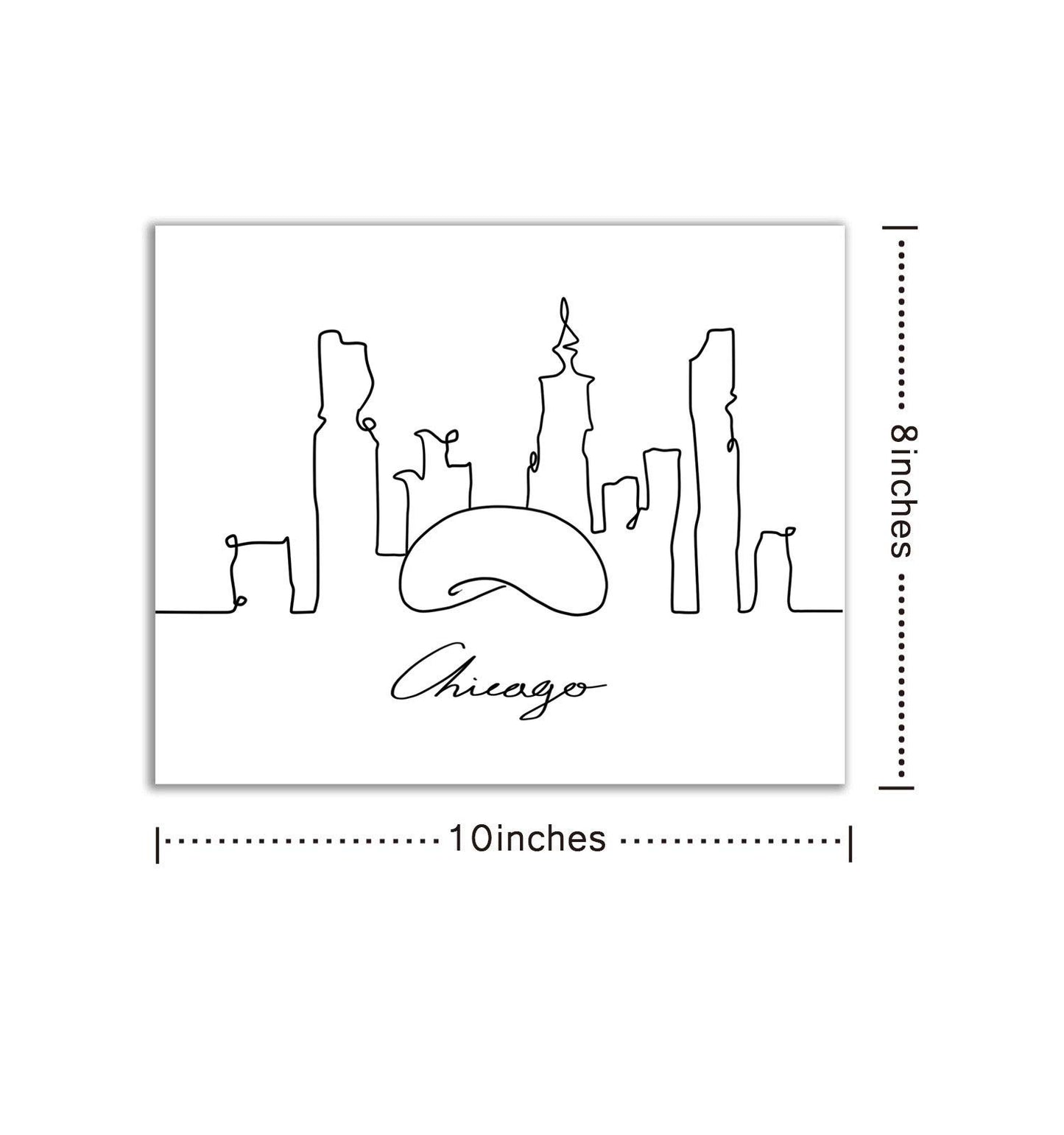 Chicago Skyline Wall Decor Art, Fine Line Print, Minimalist Wall Art, Modern One Line Art, Chicago Landmark Poster, City Skyscraper Poster 8x10 inches UNFRAMED