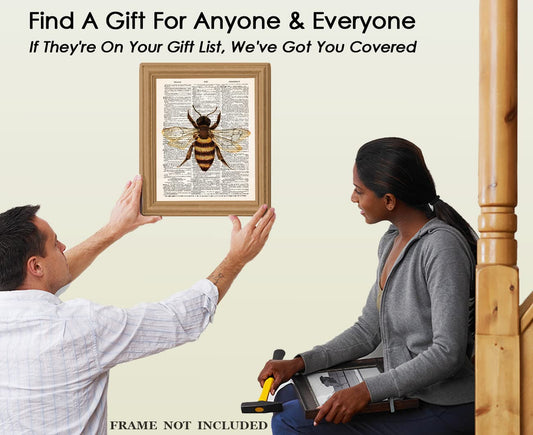 Vintage Bee Dictionary Wall Art Print - 8x10 Unframed Poster Print for Home, Office, Living Room and Bedroom - Creative Gift Idea for Bee and Farm Lovers