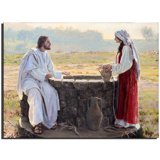 Jesus and Samaritan Woman At The Well Painting Canvas Wall Art Poster Picture Print Home Room Decor Mural -408 (8x10inch-NoFramed)