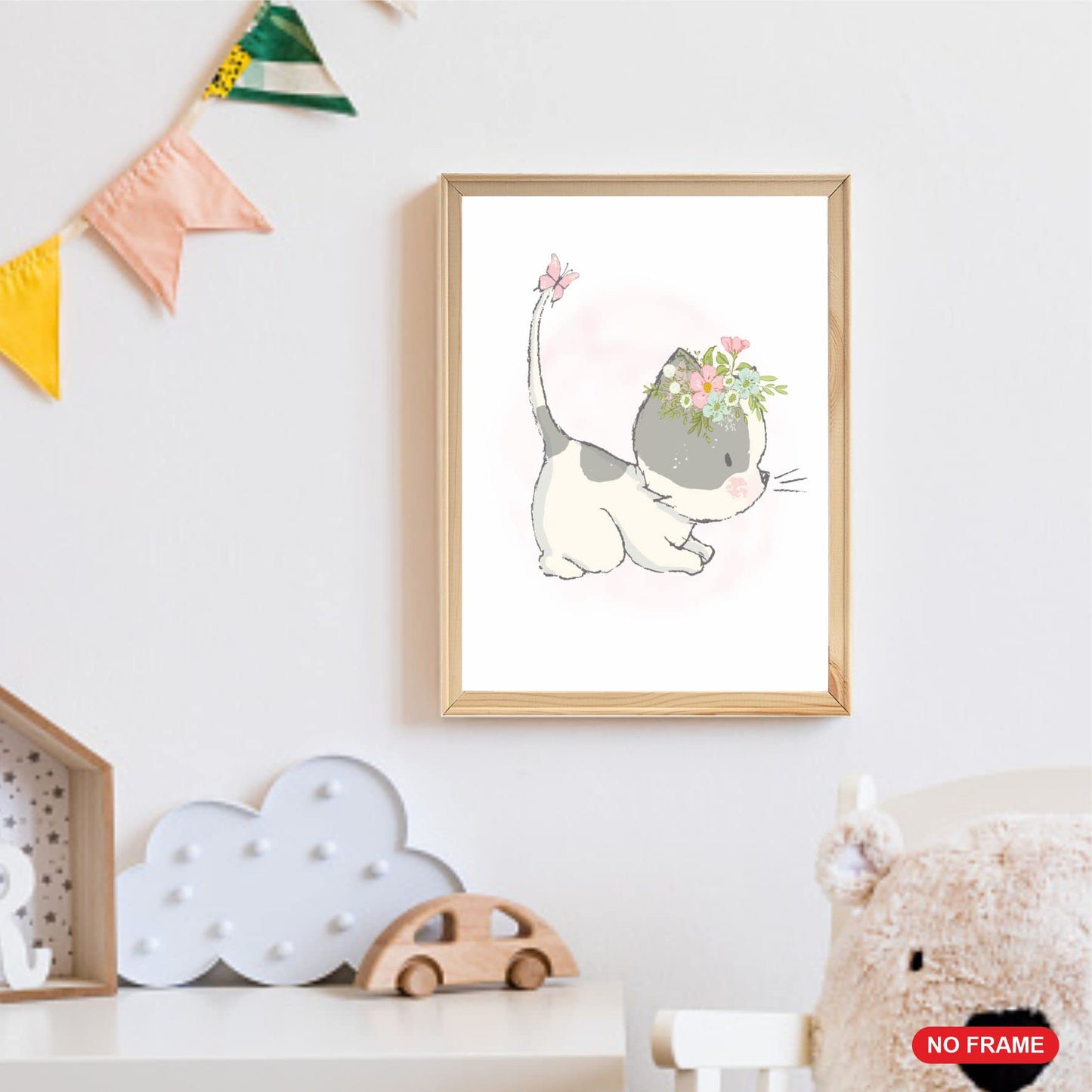 Batuba Design - UNFRAMED Set of 4 Nursery Cat Prints, Set of 4, Animal Signs, Watercolor Kitten Butterfly Flowers, Girl poster art, Gift Kids, Wall art, Sweet Cats Poster, Cat Poster for Nursey Room,