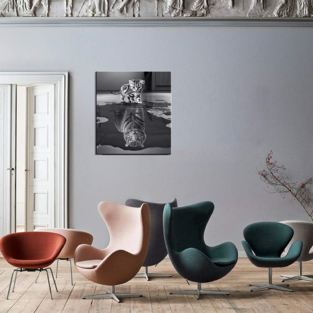 wall art for office motivational posters Small Cat Pictures Big Tiger Canvas Painting Mindset is Everything Print Poster Artwork Wooden Home Decor for Living Room Bedroom Office