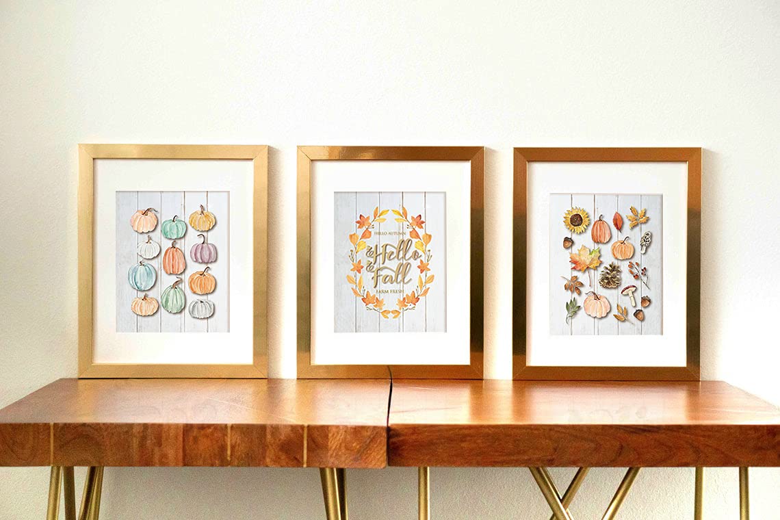 Gubrandin Watercolor Fall Wall Art Colorful Pumpkins Print Farmhouse Halloween Decorations Living Room Thanksgiving Harvest Gift Rustic Country Poster For farm (8x10 inch，Set of 4，Unframed)