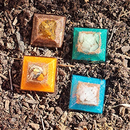 Orgonite Crystals Mental Wellness, Good Luck, Prosperity Set: Portable Mini Pyramids of Maligano Jasper, Green Aventurine, Bronzite, Blue Calcite for self-Esteem, Abundance & Positivity