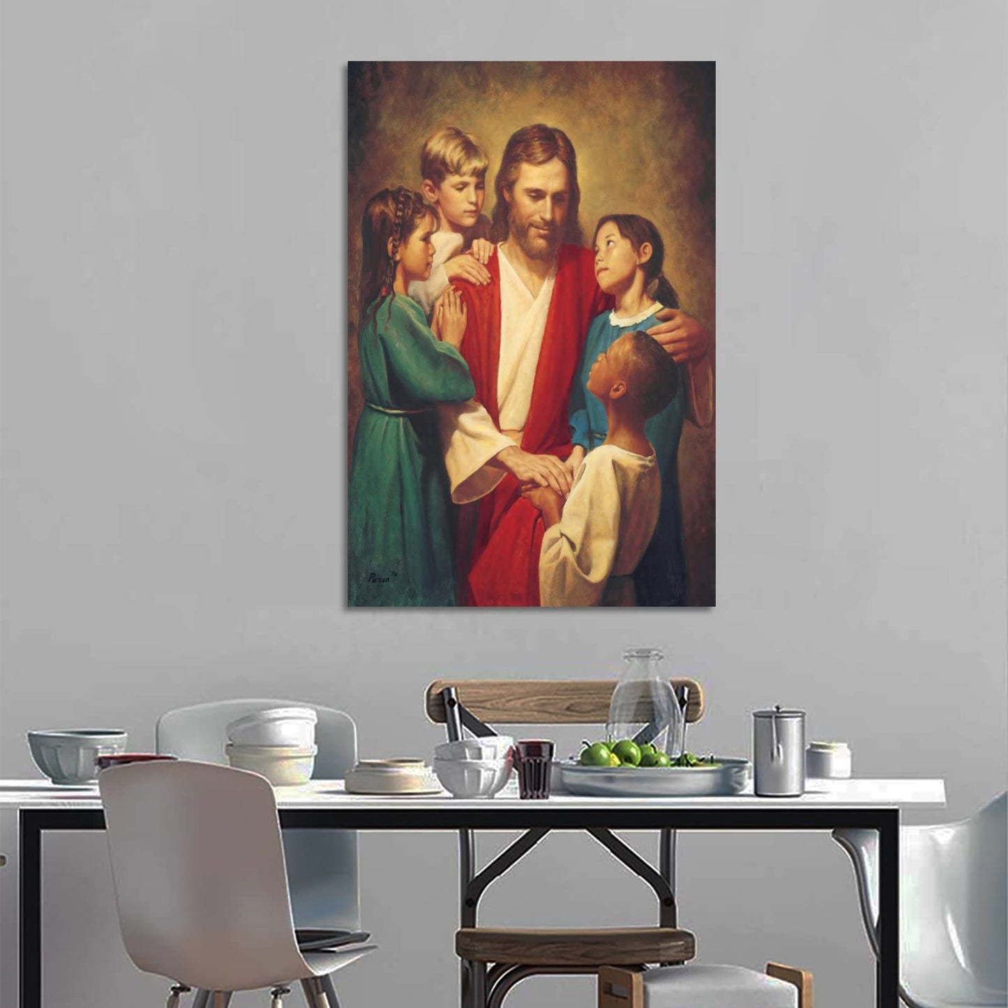 ZTJ Jesus Christ with Children Canvas Art Poster and Wall Art Picture Print Modern Family Bedroom Decor Posters 08x12inch(20x30cm)