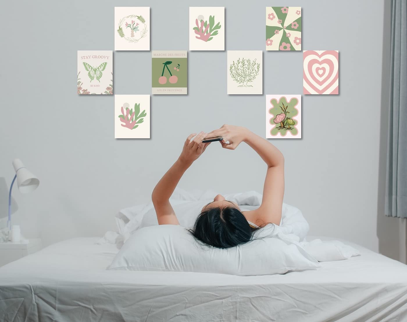 MINI ZOZI Danish Pastel Posters 8x10 9pcs Aesthetic Room Decor Green And Pink Wall Art Prints Collage Cute Coquette Trendy Preppy Coconut Girl Y2k Kawaii Indie Retro Pictures Butterfly Heart Cherry