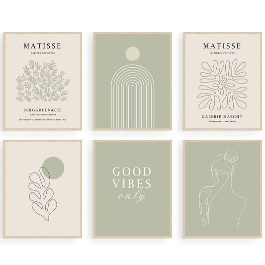 Sage Green Room Decor Matisse Wall Art Posters for Room Aesthetic Wall Decor for Bedroom Wall Art Decor Paintings for Wall Decorations Pictures for Bedroom Wall Decor, Set of 6,8x10inch,UNFRAMED