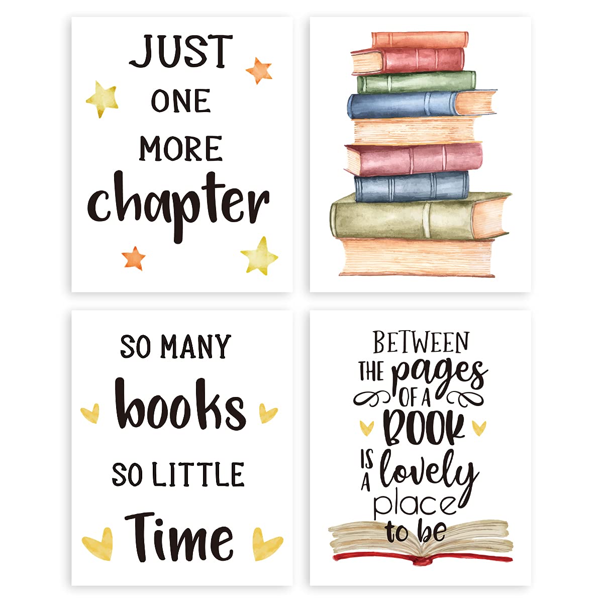 VIYZZX Inspirational Reading Quotes Wall Art Décor Prints Set Of Four Photos 8x10 Just One More Chapter Posters for Readers Book Lovers Bookworm Home Decor