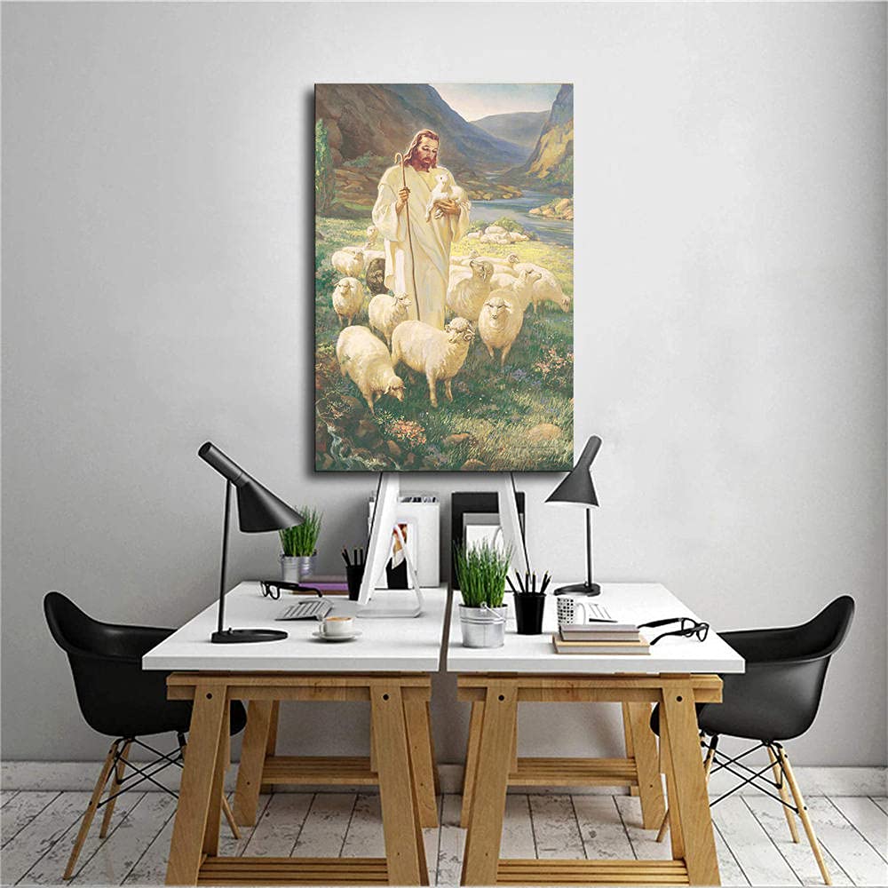 WRR The Good Shepherd Jesus Christ Poster Picture Canvas Wall Art Print Christianity Jesus Poster Home Room Decor -703 (12x18inch-NoFramed)