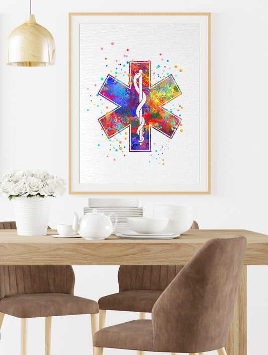 Dignovel Studios 8X10 Unframed Rod of Asclepius Doctor Nurse Medical Art Science Hospital Clinic Watercolor Art Print Poster Wall Art Nursery Kids Office Home Decor DN600