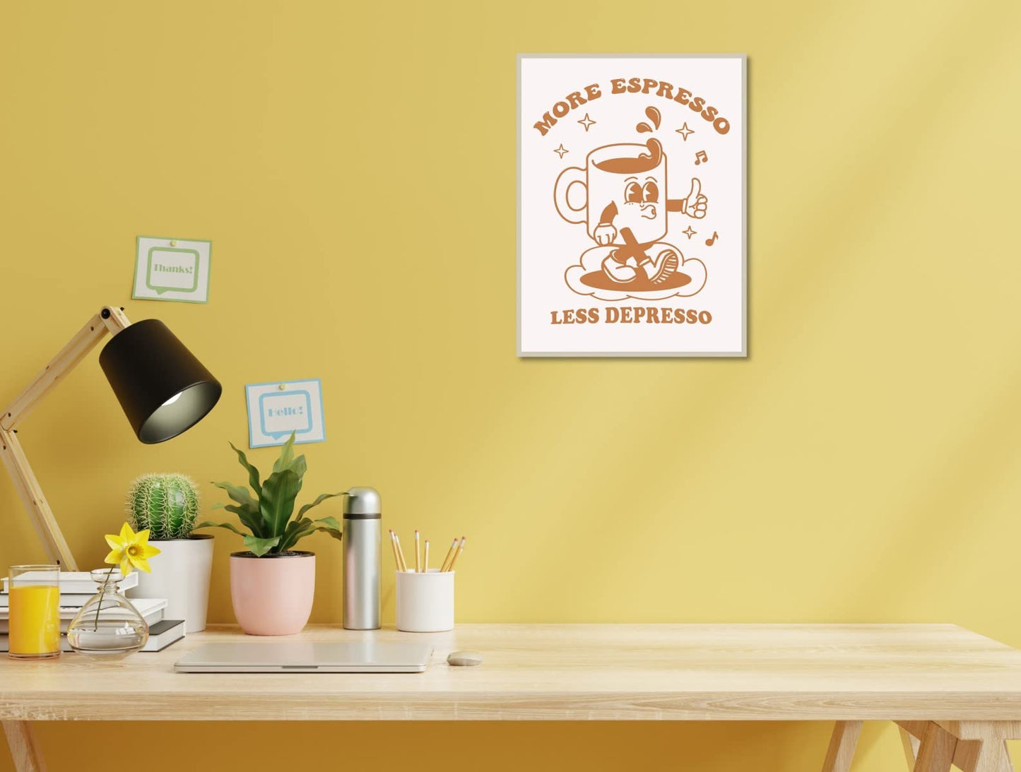 MINI ZOZI Retro Wall Art Room Decor Cute Aesthetic Poster 12"x16" Vintage Pastel More Espresso Less Depresso Trendy For Bedroom Bathroom & Dorm Large Size Kidcore Beige Prints For Teens Girls Unframed