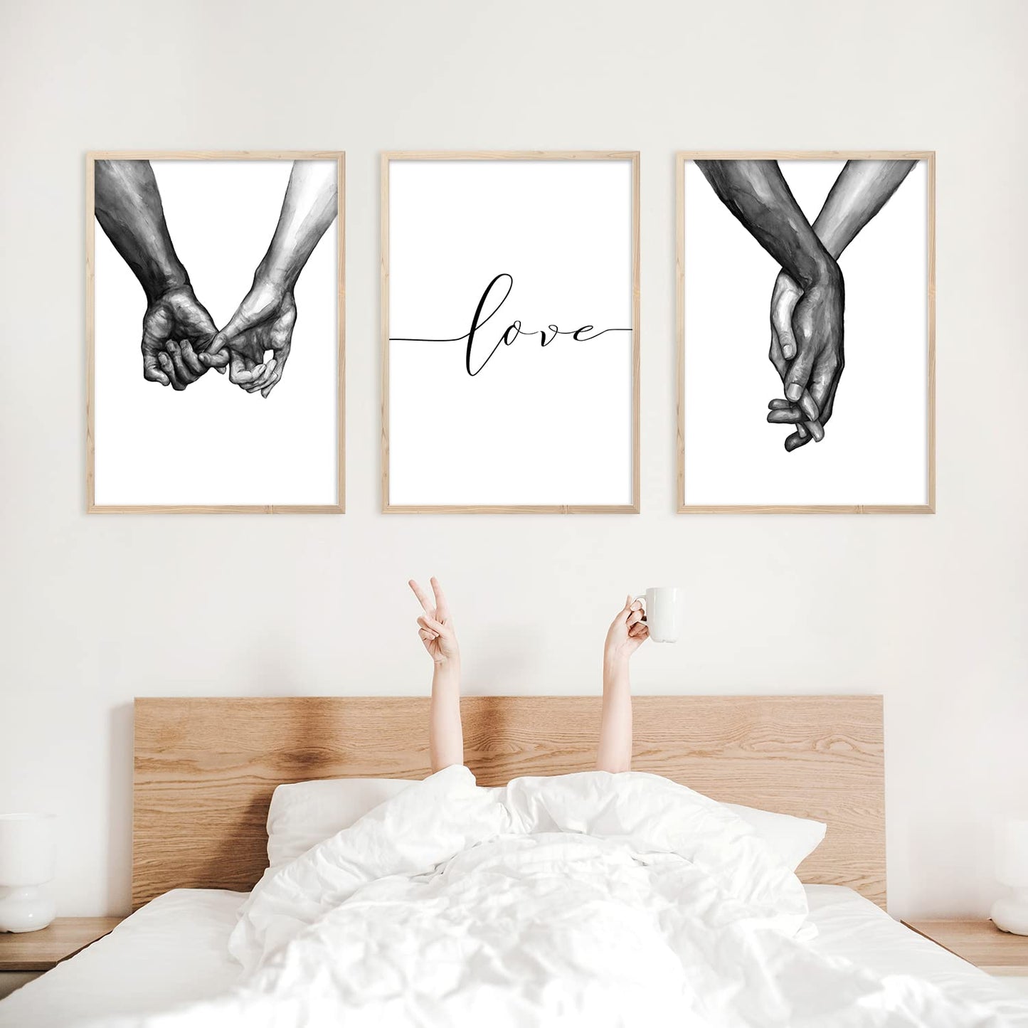 Bedroom Wall Decor Holding Hands Black and White Wall Art for Living Room Decor Love Artwork Poster Prints Cuadros De Pared De Sala Wall Pictures for Bedroom Wall Decor Set of 3 (12x16 in UNFRAMED,