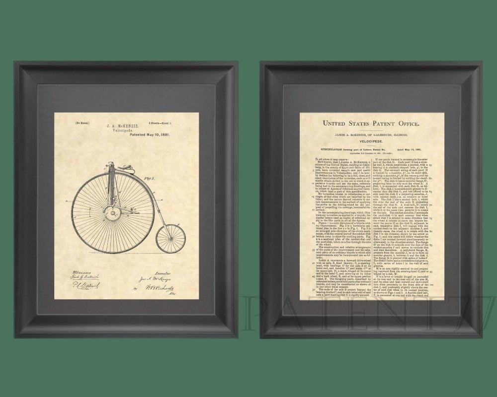 Patent Prints - Big Wheel Bicycle - Penny Farthing High Wheel Bike Art - Patent Art Poster (8.5 x 11) - 50