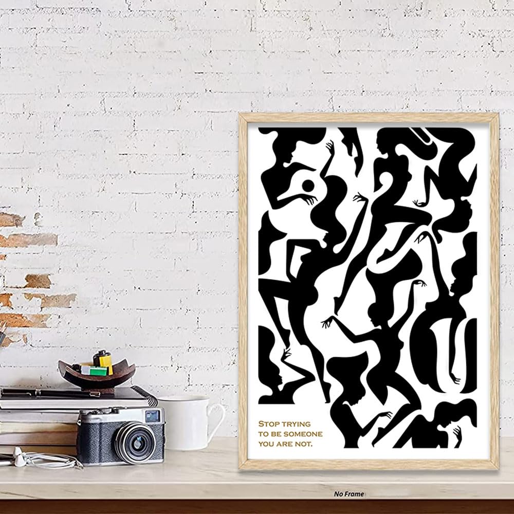 Abstract lines Modern Black and White Woman Canvas Wall Art Boho Minimalist poster Body Shape Art Print Black Women picture Decor for Bathroom Bedroom Living Room 16"*24"Unframed