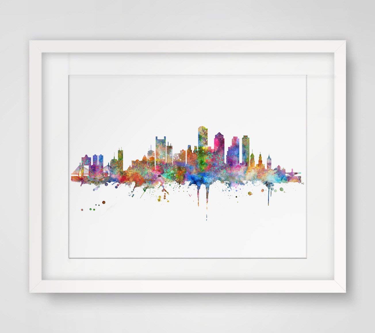 Boston Skyline Art Print Painting Inspirational City Skyline Wall Art Poster Boston Watercolor Art Decor 8x10inch No Frame