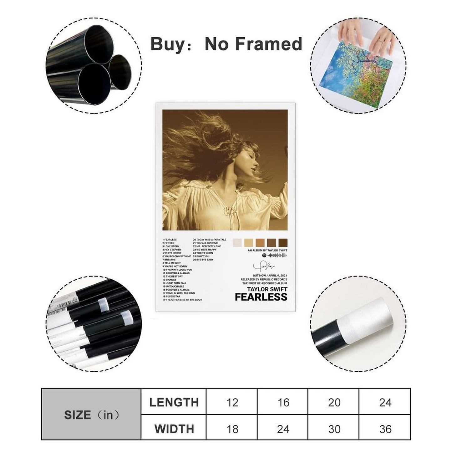 Taylor Poster for Walls, Fearless (Taylor's Version) Album Cover Posters Wall Decor Art Print Canvas Posters for Room Aesthetic Unframe:12x18inch(30x45cm)