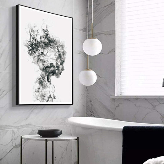 Smoke Girls Wall Art Canvas Print Poster,Abstract Minimalist Black and White Photography Art Line Drawing Decor for Living Room Bedroom (Set of 2 Unframed, 12x16 inches)