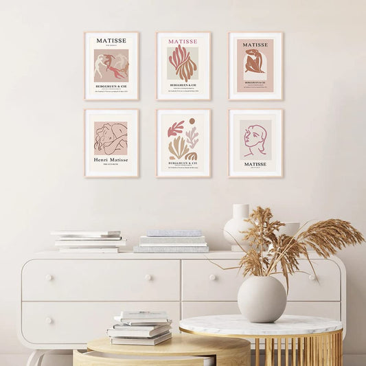 Canssape Set of 6 Henri Matisse Wall Art Prints, 8"×10" Abstract Matisse Cutouts Poster for Room Decor Aesthetic, Pink Drawing Pictures Canvas Wall Decor Unframed
