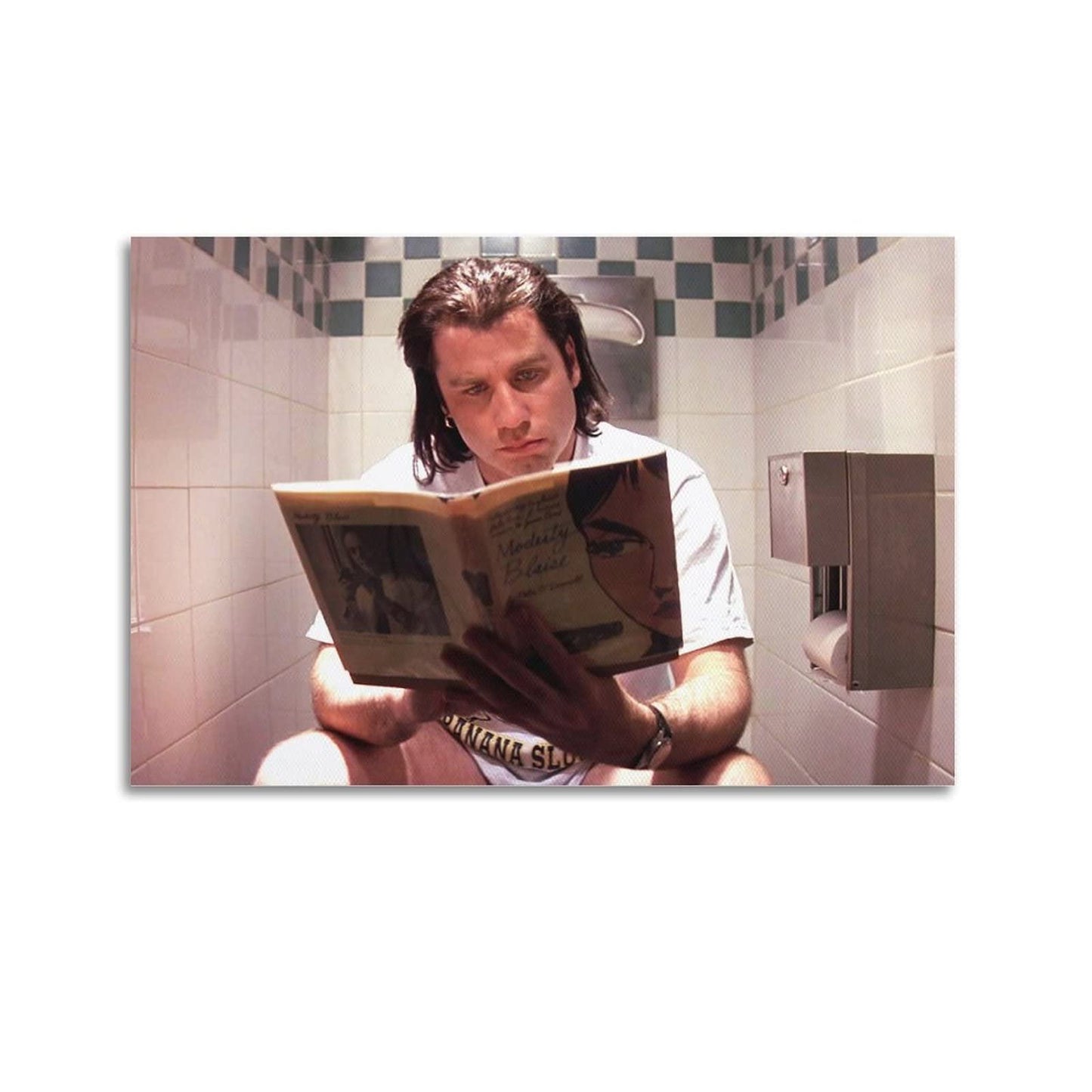 Vincent Vega On Toilet Funny Bathroom Art Posters Cool Wall Decor Art Print Canvas Posters for Room Canvas Art Poster And Wall Art Picture Print Modern Family Bedroom Decor Posters 12x18inch(30x45cm)