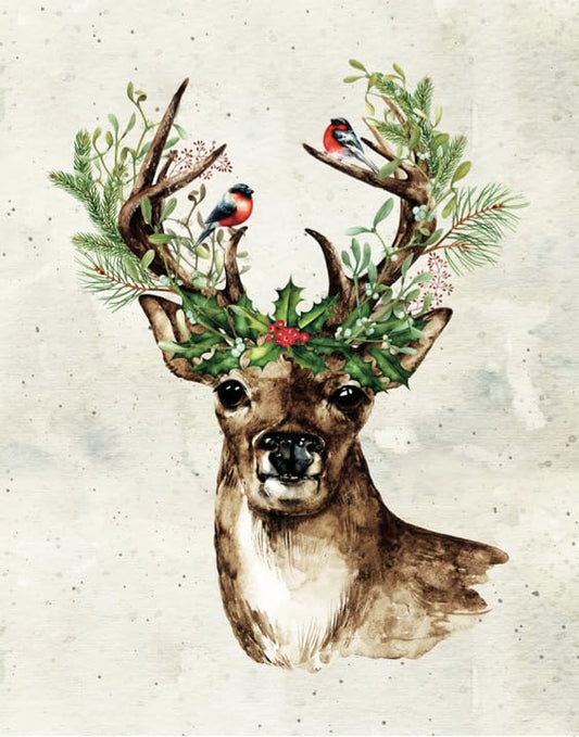 Christmas Deer Art Print, Watercolor Christmas Deer, Reindeer Wall Art, Christmas Holidays Wall Art Print - 11x14 Poster Print - Unframed