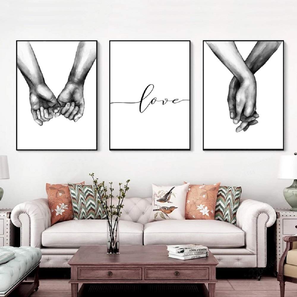 Wall Art for Bedroom Living Room Minimalist Black and White Canvas Print Poster Love Hand in Hand Sketch Art Line Paintings Home Decor (8x10 inches) …