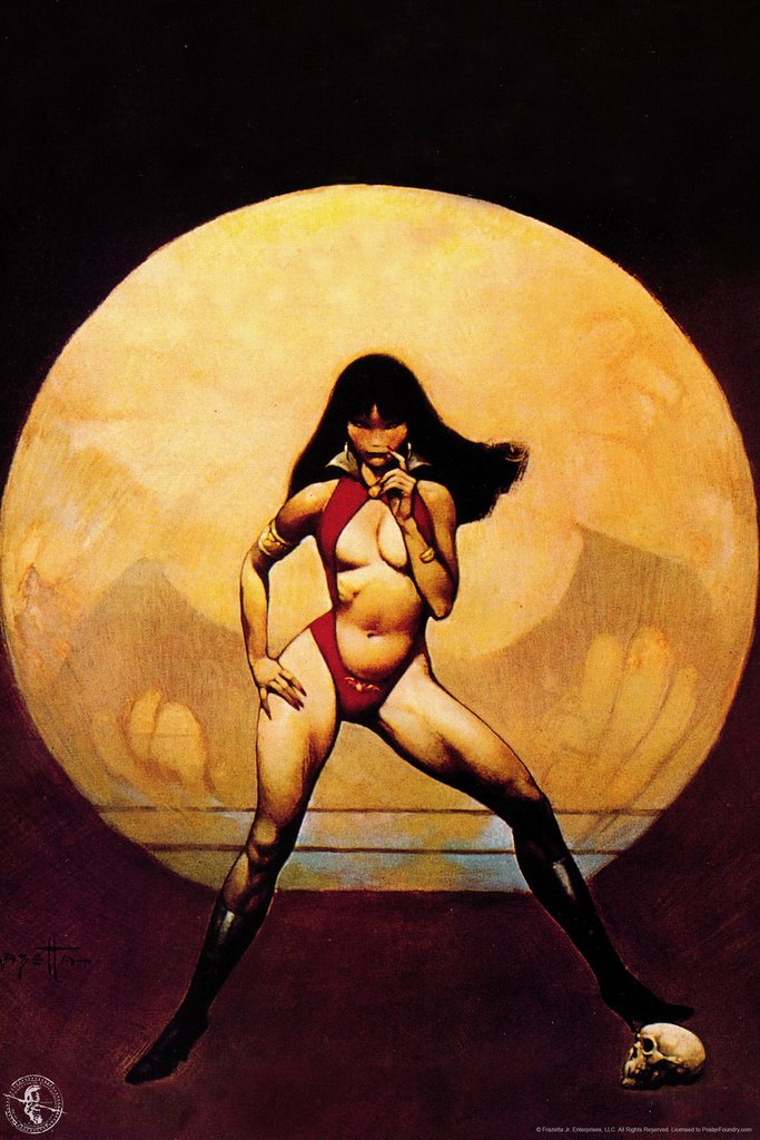 Original Vampire Mistress by Frank Frazetta Wall Art Gothic Fantasy Decor Frank Frazetta Artwork Scary Art Prints Battle Poster Frazetta Illustration Woman Skull Cool Wall Decor Art Print Poster 12x18