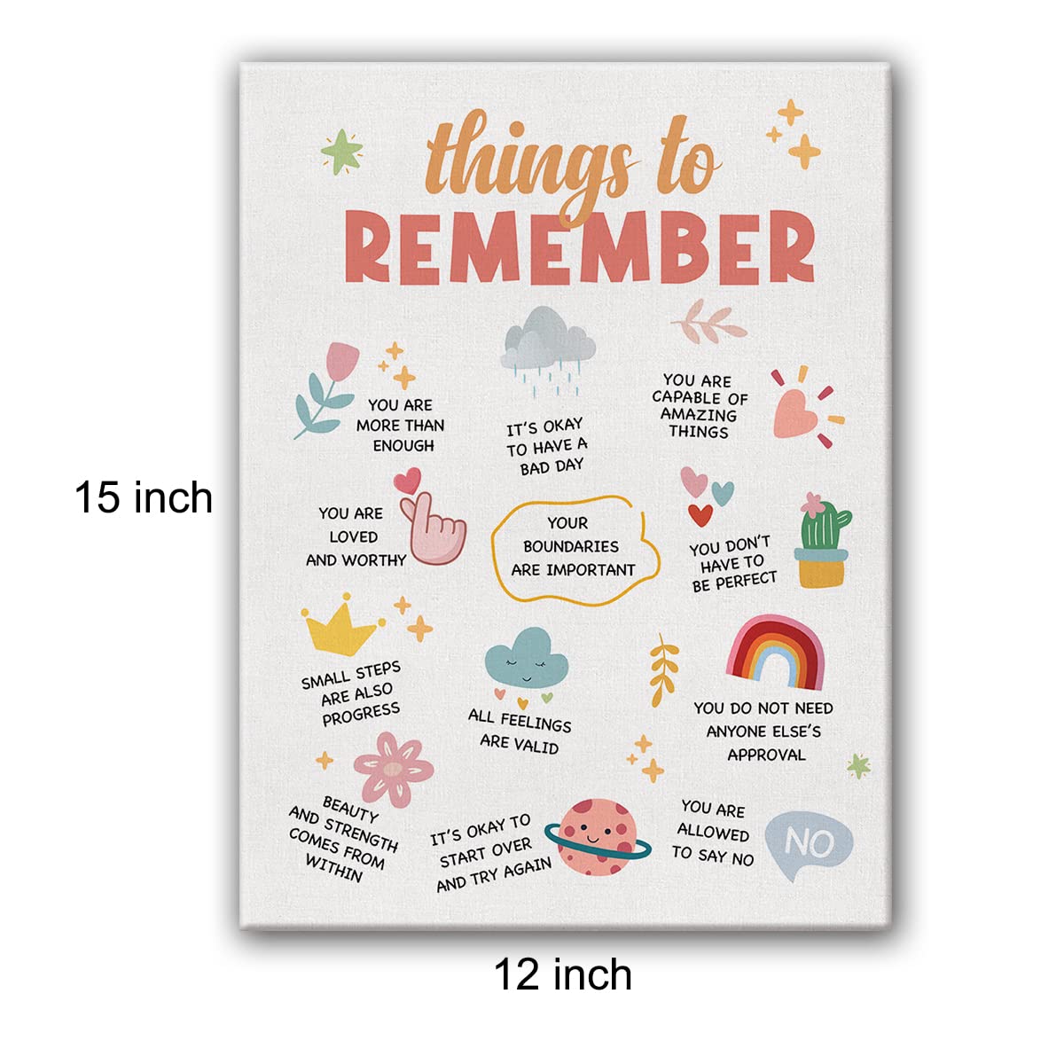 Yuzi-n Positive Things to Remember Print Poster Self Care Mental Health Painting Canvas Wall Art & Tabletop Decoration Home Therapy Artwork, Easel & Hanging Hook 12x15Inch