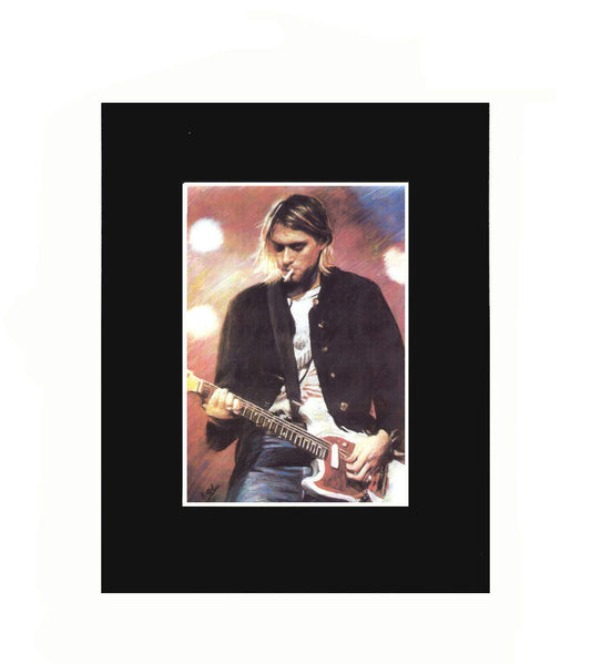 XQArtStudio Kurt Cobain Playing Guitar Smoking cigarette Portrait Art Artworks Print Picture Photograph Mini Poster Gift Wall Decor Display 8x10 Matted