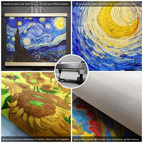 VanSP 8-32inch The Starry Night Wall Art Van Gogh Oil Painting Poster Frame Hanger-Giclee Canvas Prints with Wooden Scroll Home Deco 11x8in(27x20cm)