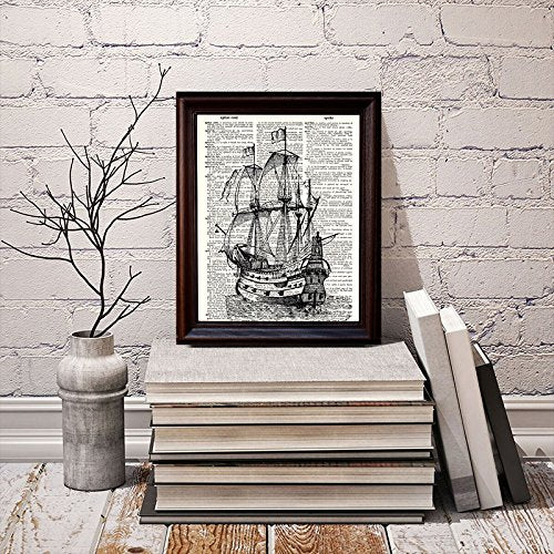 Dictionary Art Print - Pirate Ship - Printed on Recycled Vintage Dictionary Paper - 8.5"x11" - Mixed Media Poster on Vintage Dictionary Page