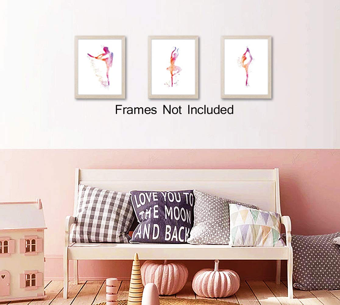 CHDITB Unframed Ballerina Wall Art Print Elegant Ballet Girls Art Painting, Set of 3（8’’x10’’） Canvas Dancer Poster Picture For Beautiful Girls or Women Room Decor