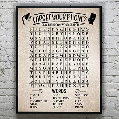 Funny Bathroom Word Search Poster - Unframed 11 x 14 - Restroom Wall Art Decor Print for Home, Apartment, Condo