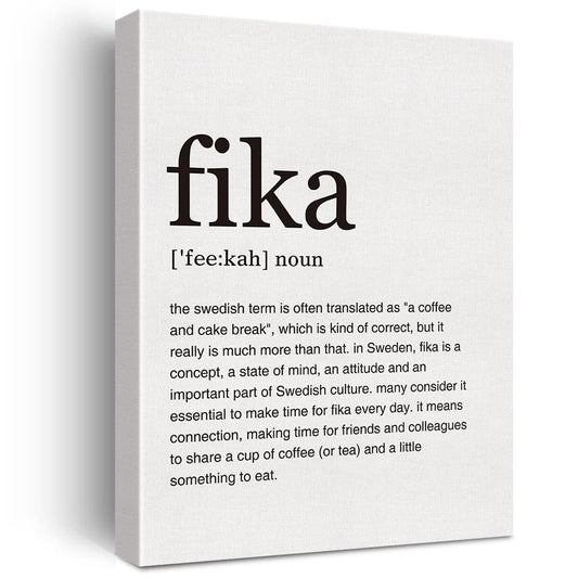 LEXSIVO Fika Definition Print Canvas Wall Art Home Office Decor Modern Minimalist Painting 12x15 Canvas Swedish Poster Framed Ready to Hang Artwork