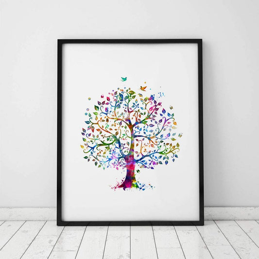 Tree Art Print Watercolor Colorful Family Tree Art Paper Poster Great Gift for Bedroom Tree Watercolor Wall Decor 8x10 inch Unframed