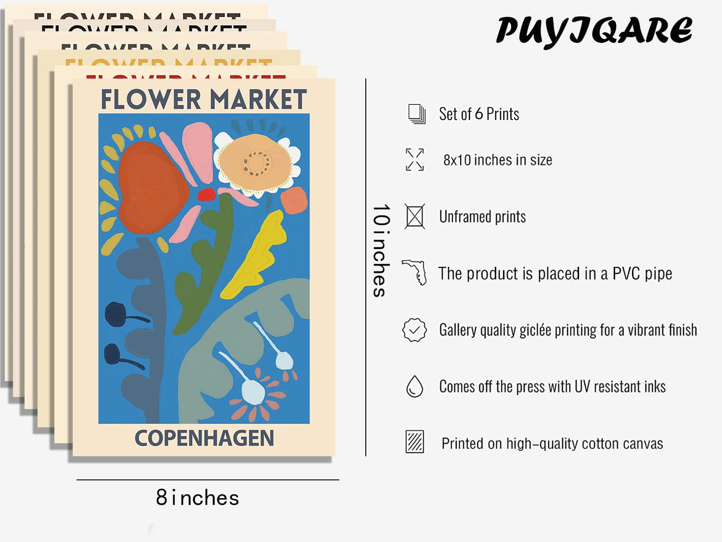 Flower Market Poster Set Of 6 ,Flower Market Wall Art Flower Market Poster London Tokyo Copenhagen Flowers Wall Art Painting Prints Flower Picture Wall Decor for Living Room Bathroom Decor Unframed