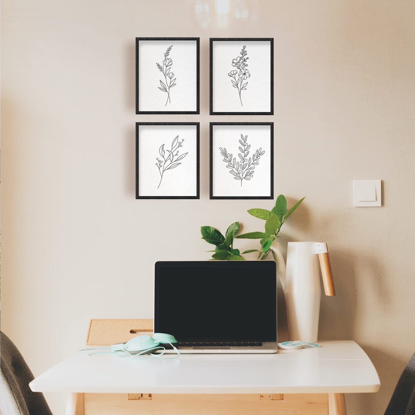 INFUNLY Set of 6 Abstract Flowers Wall Art Print Unframed Nordic Style Wall Plant Painting 8X10 Canvas Minimalist Leaves Wall Poster Prints for Bedroom Living Room Home Christmas Decor