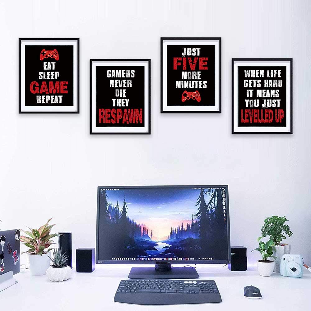 CHIEN-CHI LILI Four Blue Video Game Posters Set of 4 (8”X10”), Cool Video Game Themed Art Print Room Wall Decoration, Gamer Wall Art, Boys Bedroom, Gamer, Kids Room, Black, No Frames