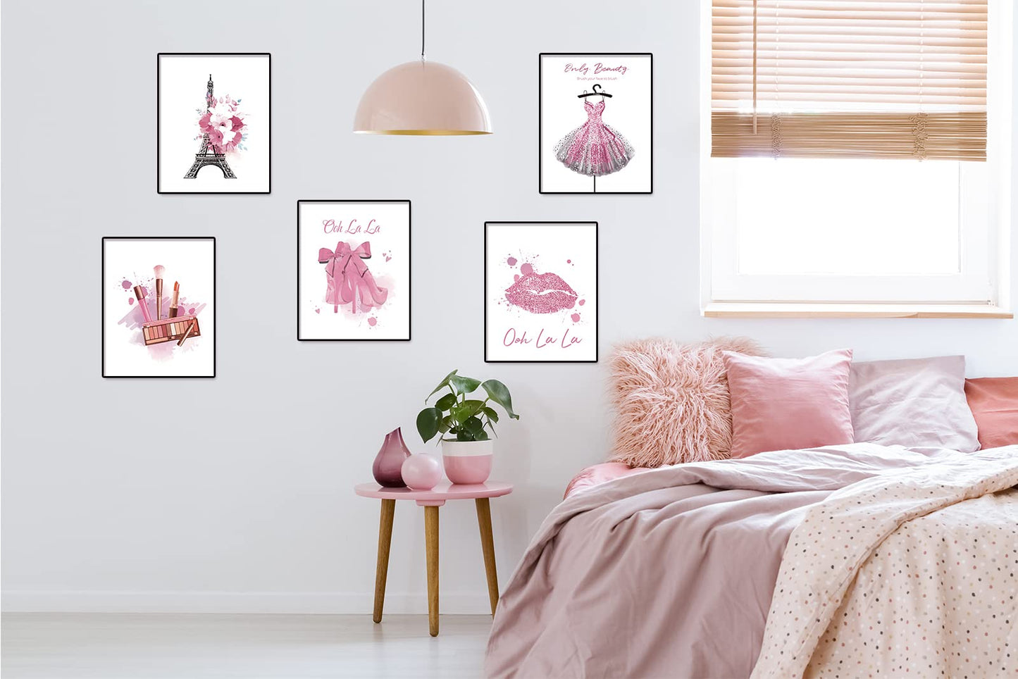 DRBLUEB Pink Flower Perfume Fashion Paris Wall Art Prints Set of 9 High Heels Lipstick Dress Wall Pictures Art Posters Wall Decor for Girls Bedroom Makeup Art Women Room 8''x10'' UNFRAMED, LXM0004-2