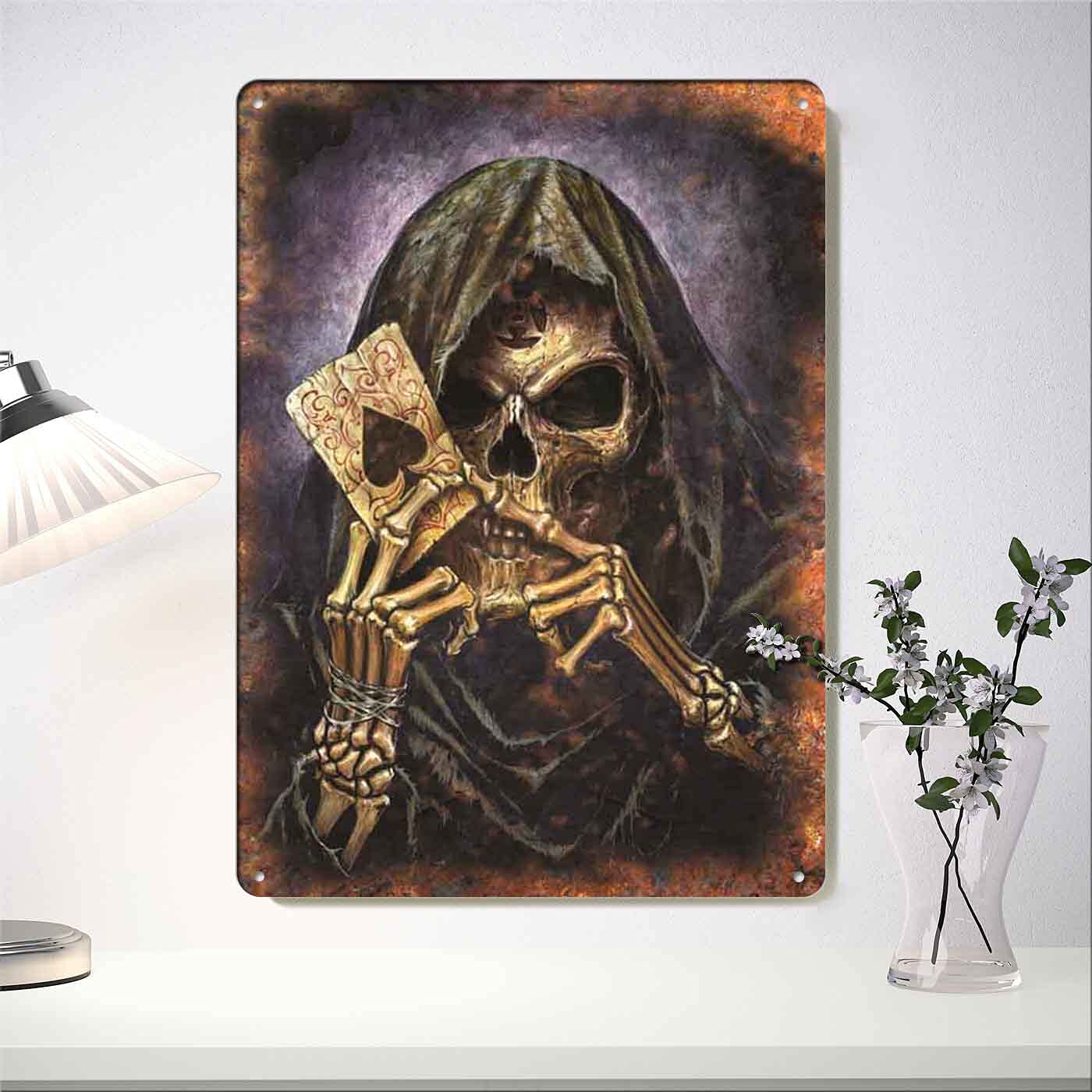 QJ CMJ Destiny Spades Poker Metal Tin Sign Vintage Chic Art Decoration Wall Art Print Poster Wall Decoration for Garage Home Club Bar Coffee BBQ Shop 8 x 12 Inches