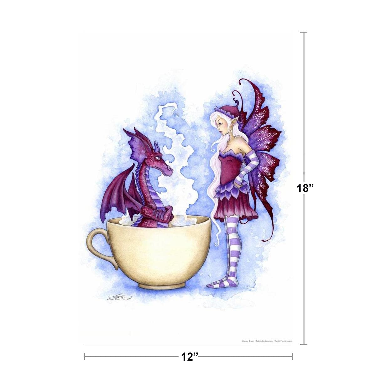 Get Out Of My Hot Tub Dragon In Cup With Fairy by Amy Brown Fantasy Poster Drawing Purple Dragon Hot Cup Coffee Tea Cool Wall Decor Art Print Poster 12x18